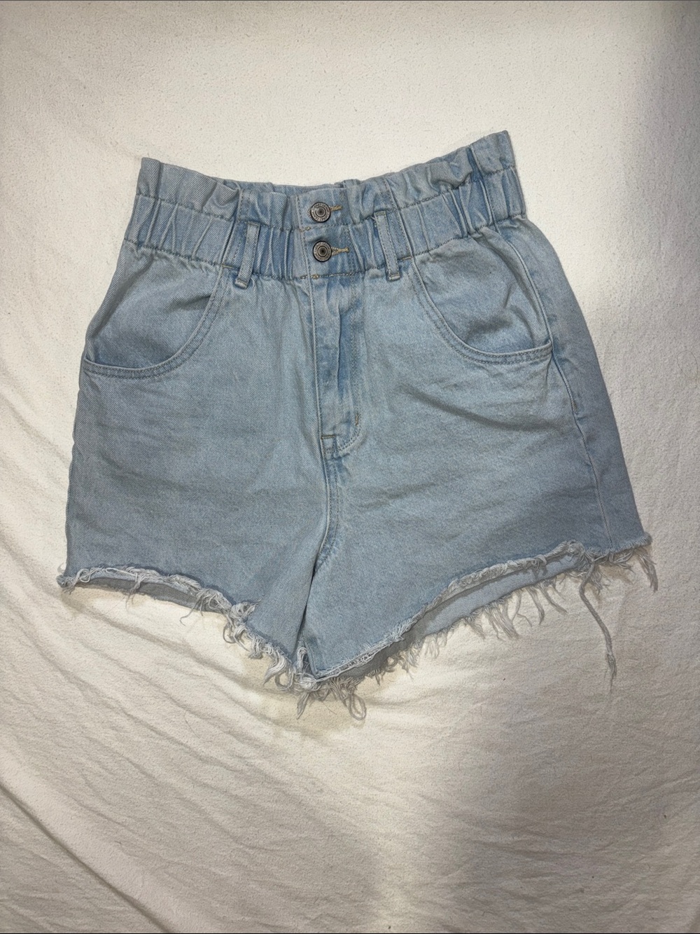 Vervet High Rise Paperbag Elastic Waist Cutoff Denim Shorts - Size M